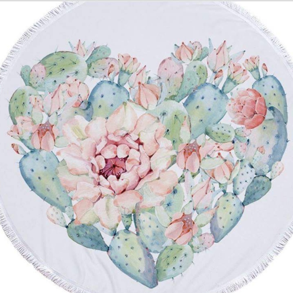 🌴🌴 Round Beach Towel Throw 60" Cactus Heart
